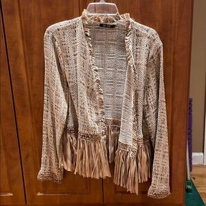 NIC+ZOE Fringe Trim Blazer in Beige and Brown